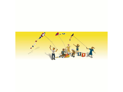 HO Scenic Accents(R) Figures -- Windy Day Play (Kids Flying Kites)