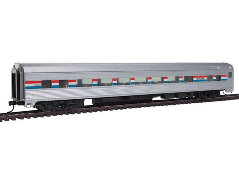 HO 85' Budd Large-Window Coach - Ready to Run -- Amtrak (Phase III; silver, Equal red, white, blue Stripes)