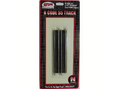 N Code 55 Track w/Nickel-Silver Rail & Brown Ties -- 4-1/4" Straight pkg(6)