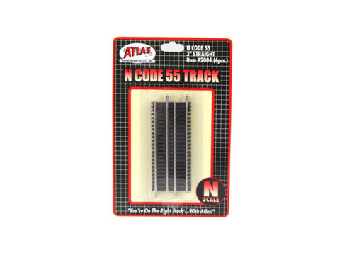 N  Code 55 Track w/Nickel-Silver Rail & Brown Ties -- 3" Straight pkg(6)