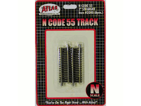 N Code 55 Track w/Nickel-Silver Rail & Brown Ties -- 2" Straight pkg(6)