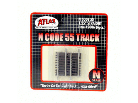 N Code 55 Track w/Nickel-Silver Rail & Brown Ties -- 1-1/4" Straight pkg(6)