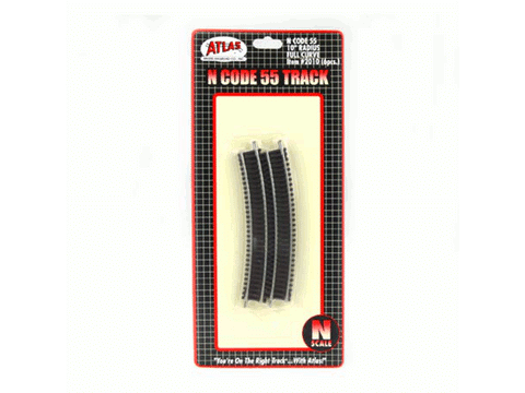 N Code 55 Track w/Nickel-Silver Rail & Brown Ties -- 10" Radius Full Curve pkg(6)