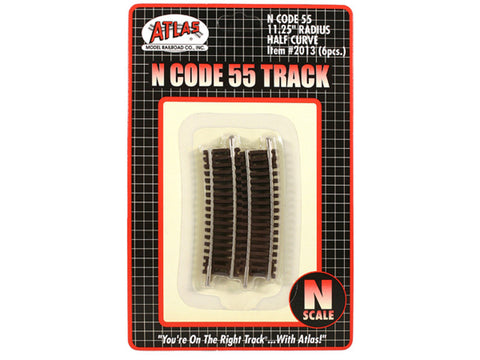 N Code 55 Track w/Nickel-Silver Rail & Brown Ties -- 11-1/4" Radius Half Curve pkg(6)