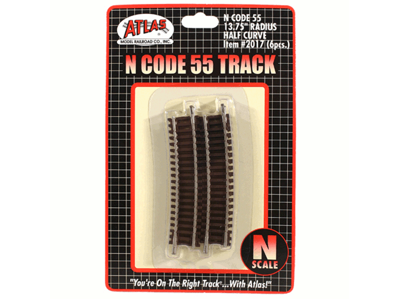 150-2017 N Code 55 Track w/Nickel-Silver Rail & Brown Ties -- 13-3/4" Radius Half Curve pkg(6)