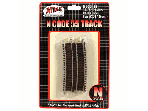 N Code 55 Track w/Nickel-Silver Rail & Brown Ties -- 13-3/4" Radius Half Curve pkg(6)