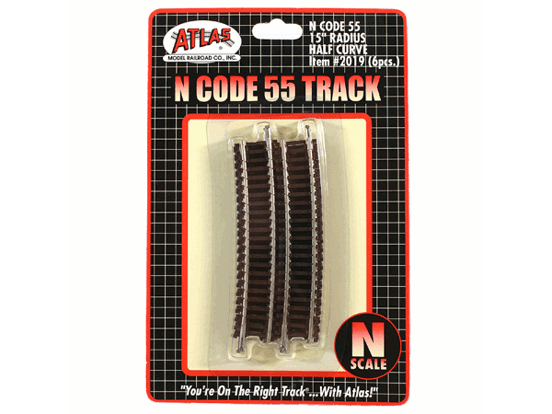 150-2019 N Code 55 Track w/Nickel-Silver Rail & Brown Ties -- 15" Radius Half Curve pkg(6)