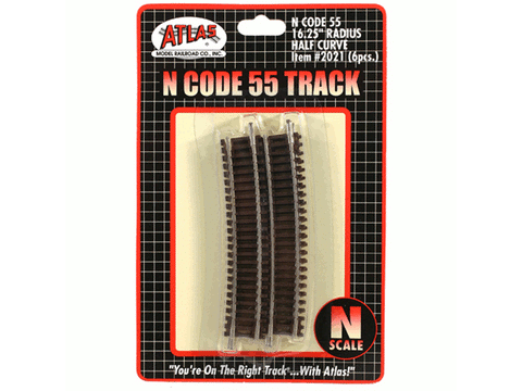 N Code 55 Track w/Nickel-Silver Rail & Brown Ties -- 16-1/4" Radius Half Curve pkg(6)
