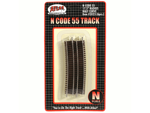 N Code 55 Track w/Nickel-Silver Rail & Brown Ties -- 17-1/2" Radius Half Curve pkg(6)
