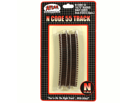 N Code 55 Track w/Nickel-Silver Rail & Brown Ties -- 18-3/4" Radius Half Curve pkg(6)