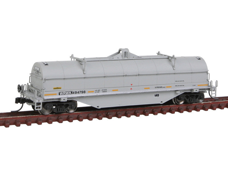 150-50000883 N 42' Coil Steel Car - Ready to Run - Master -- Providence & Worcester WRWK #494798 (gray, black, yellow Conspicuity Marking