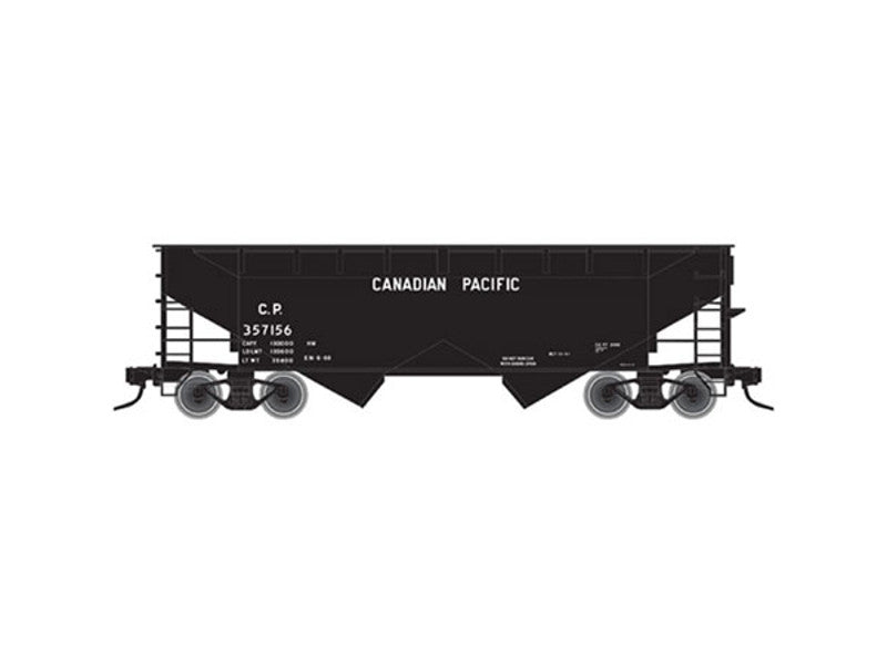 150-50001181 N 2-Bay Offset-Side Hopper w/Flat Ends & Load - Ready to Run - Master -- Canadian Pacific #357156 (black, Block Lettering)