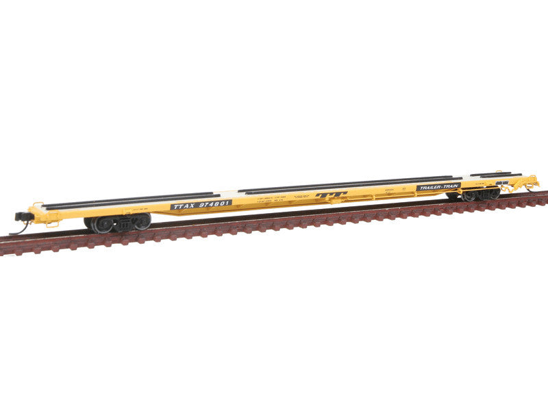 150-50001386 N ACF 89' 4" Intermodal Flatcar - Ready to Run -- Trailer Train #974801 (yellow, black)