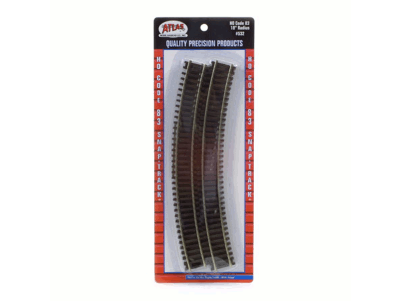150-532 HO Code 83 Snap Track - Curved Sections' -- 18" Radius pkg(6)