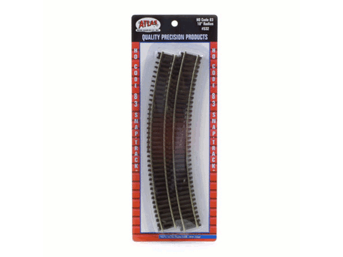 HO Code 83 Snap Track - Curved Sections' -- 18" Radius pkg(6)