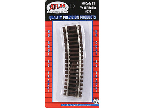 HO Code 83 Snap Track - Curved Sections -- 1/2 Section - 18" Radius pkg(4)
