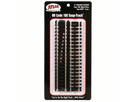 HO Straight Snap-Track(R) Nickel-Silver Rail -- 6", Black Ties pkg(4)