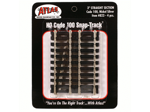 HO Straight Snap-Track(R) Nickel-Silver Rail -- 3", Black Ties pkg(4)