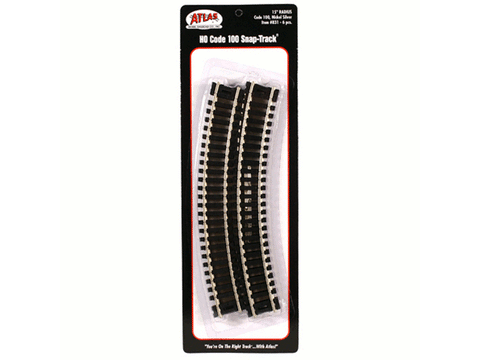 HO Curved Snap-Track(R) Nickel-Silver Rail -- 15" Radius, Black Ties pkg(6)