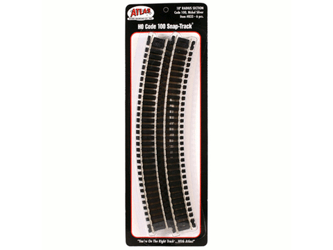 HO Curved Snap-Track(R) Nickel-Silver Rail -- 18" Radius Black Ties pkg(6)