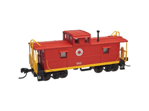 HO C&O-Style Steel Center-Cupola Caboose - Ready to Run -- Lehigh & New England #581 (red, yellow)