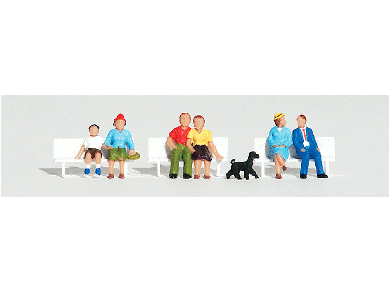 785-1834 HO Scenic Accents(R) Figures -- People Sitting & Waiting (6 People, 1 Poodle)