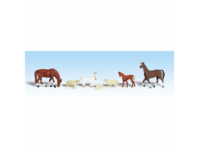 785-1844 HO Scenic Accents(R) Animal Figures -- Livestock (1 Goat, 2 Horses, 1 Colt, 2 Sheep, 1 Lamb)