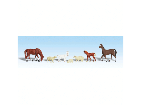 HO Scenic Accents(R) Animal Figures -- Livestock (1 Goat, 2 Horses, 1 Colt, 2 Sheep, 1 Lamb)
