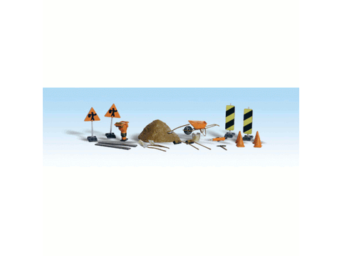 HO Scenic Accents(R) Details -- Road Crew Details (2 shovels, 2 brooms, 4 signs, 2 cones,asphalt pile & more)