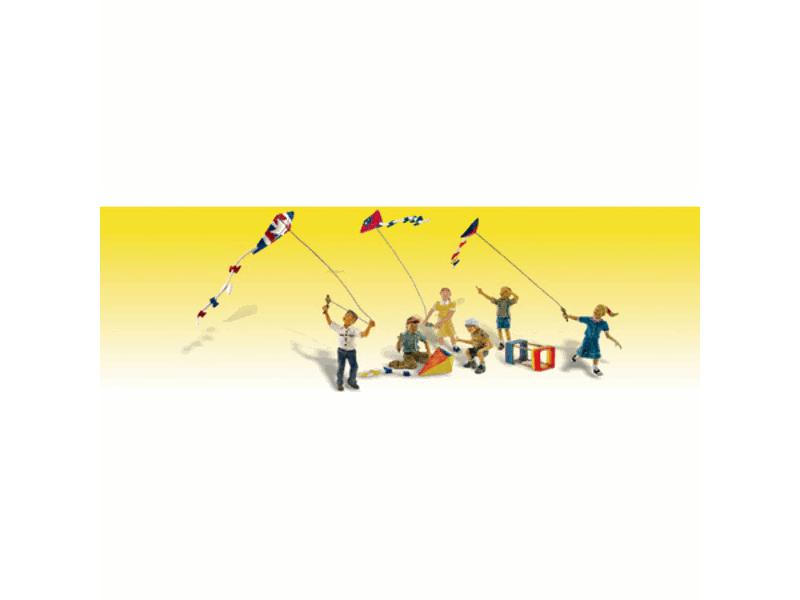 785-1937 HO Scenic Accents(R) Figures -- Windy Day Play (Kids Flying Kites)