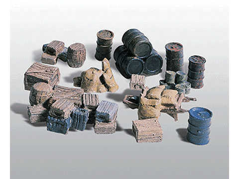 HO Assorted Crates, Barrels & Sacks - Scenic Details(R) -- Unpainted