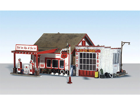 HO Fill'er Up & Fix'er Up - Built-&-Ready Landmark Structures(R) -- Assembled - 6-5/32 x 5-13/62" 15.6 x 13.2cm