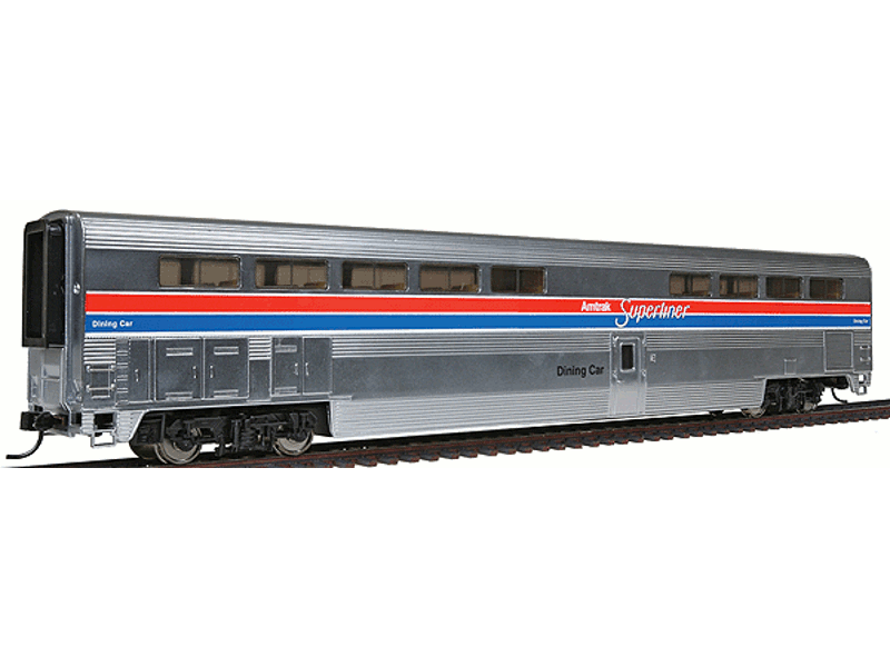 932-16181 HO Superliner(R) I Diner - Ready to Run -- Amtrak(R) (Phase II, silver, Wide red & blue Stripes, No Logo)