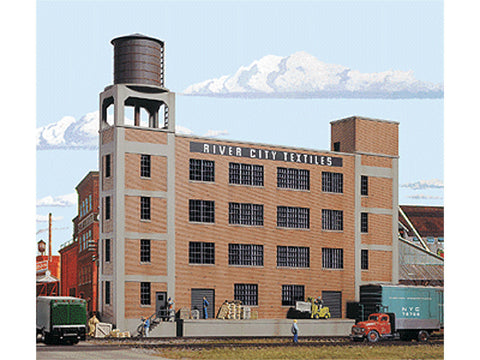 HO River City Textiles Background Building -- Kit - 12-7/8" x 2-3/8" x 11-1/8" 32.1 x 5.9 x 27.8cm