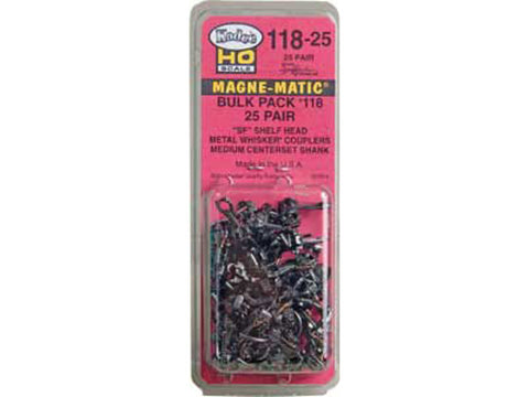 HO #118 SF Shelf Whisker(R) Scale Knuckle Couplers - Kit - Magne-Matic(R) -- Medium 9/32" Centerset Shank 25 Pair