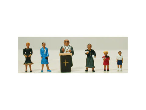 HO Religious Figures pkg(6) -- Pastor w/Pulpit & Congregants