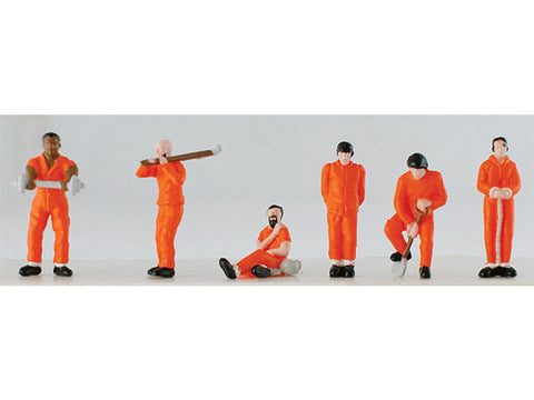 HO Prisoners pkg(6) -- With Solid-Orange Uniforms
