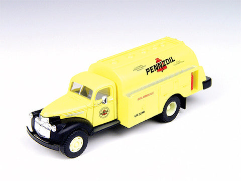 HO 1941-1946 Chevrolet Tank Truck - Assembled - Mini Metals(R) -- Pennzoil (yellow, black, red)