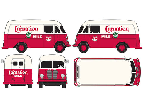 HO 1940/50s International Harvester Metro Delivery Van - Assembled - Mini Metals -- Carnation Milk (red, white, green)